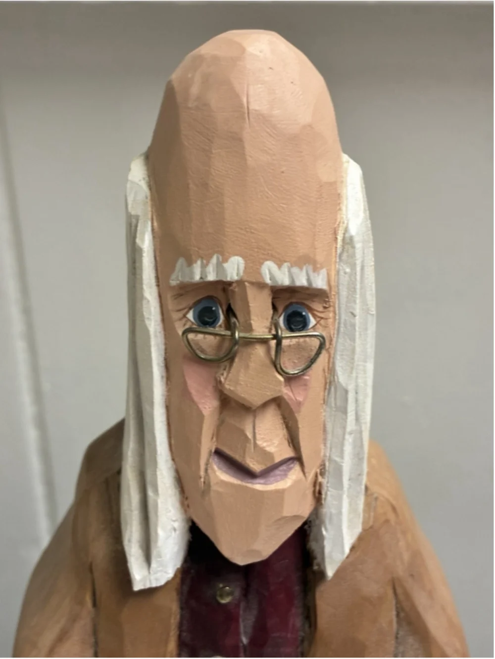 2000 Vintage Folk Art Wood Carved Ben Franklin John & Gloria Broniak 8” SIGNED